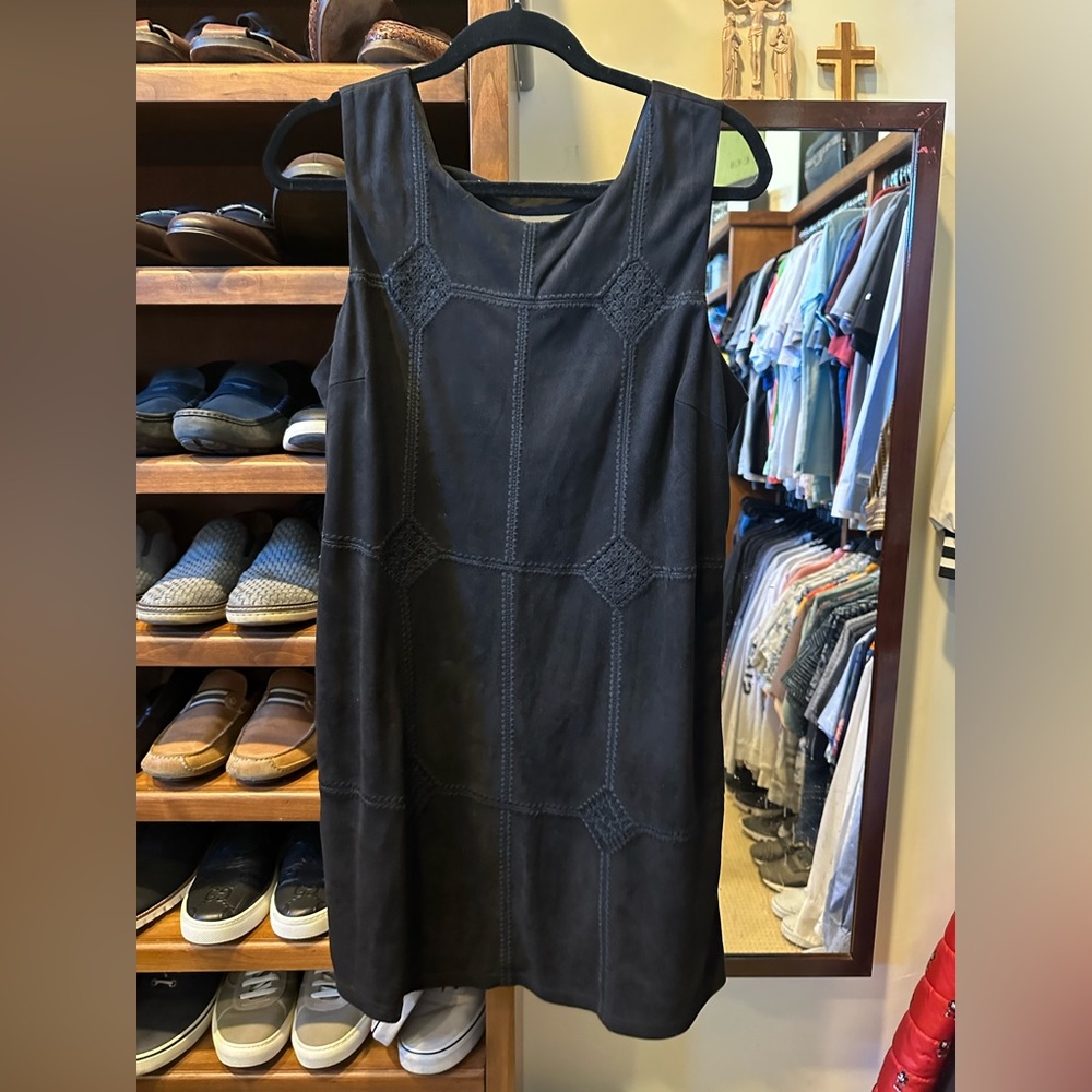 Embroidered Faux Suede Black Dress. NWT size large